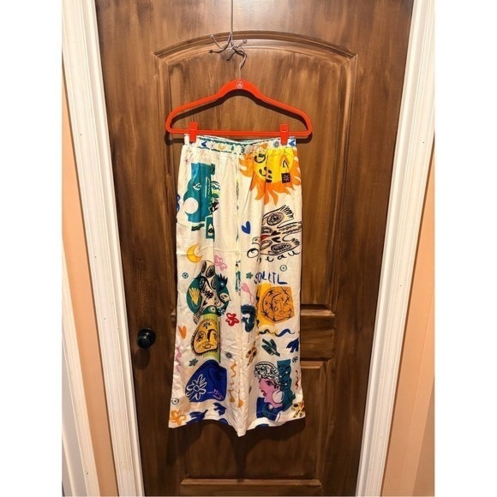 Commense 2 Piece Matching Set Medium Cream Multi NWT Graphic Print Palazzo Pants - Picture 8 of 8